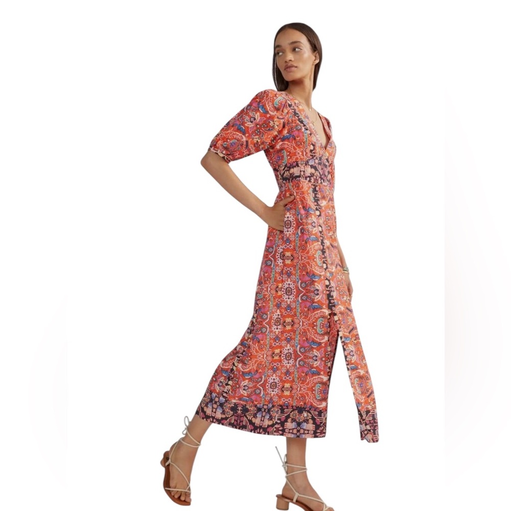 Anthropologie Red and Orange Maxi Dress